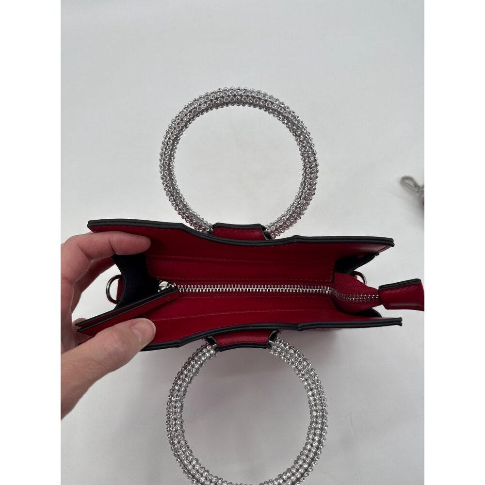 Topshop Red Square Handbag With Rhinestone Handles & Detachable Strap - Picture 7 of 13
